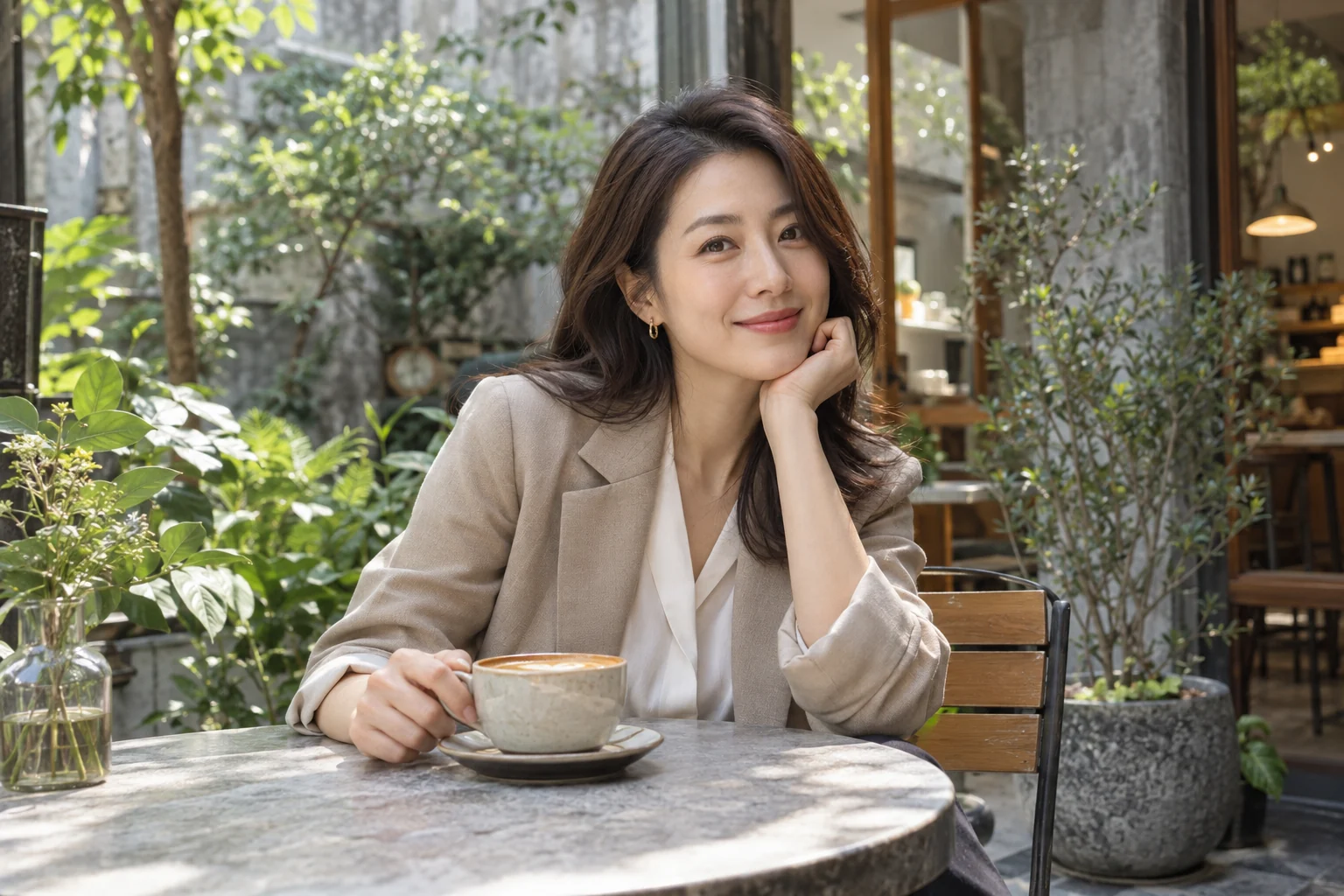成年女性在咖啡店享受自己的時光
